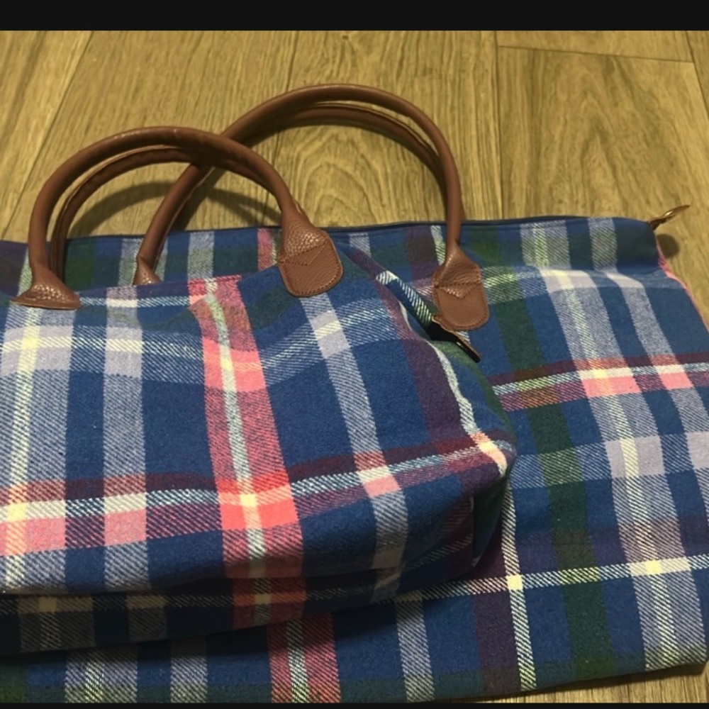 Plaid Blue and Pink (Woman Within) Two Piece Carry On Set